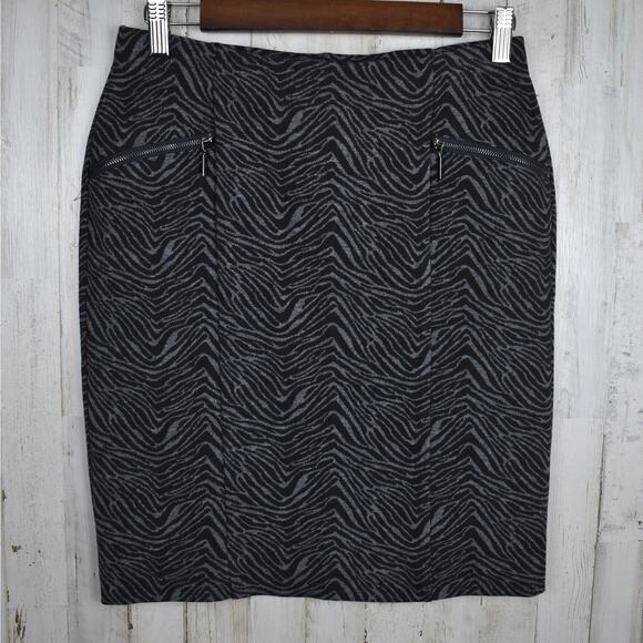 Alfani black/gray zebra animal print stretch straight pencil skirt size 6 petite - Picture 1 of 5